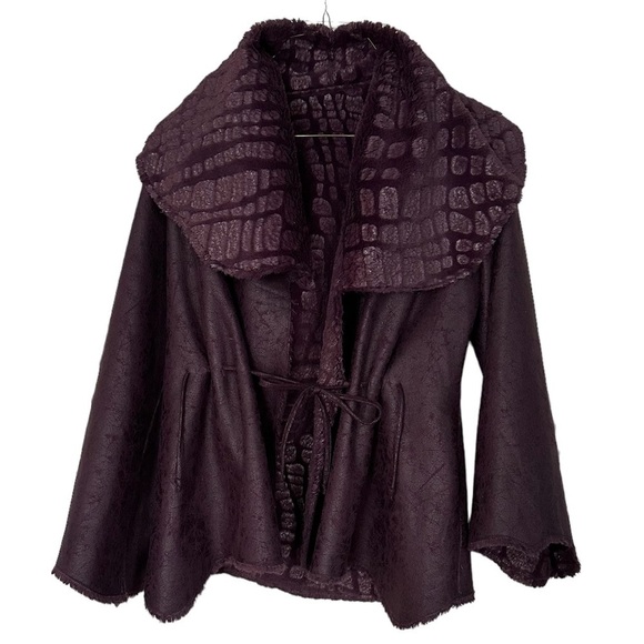 Chi by Falchi Poncho Cape Coat Purple Animal Print Fairy Bell Sleeves Size XS - Picture 2 of 10